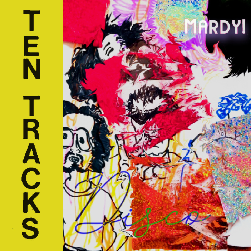 The cover art for Ten Tracks 3 is a colourful mash up of disco scribbles and collaged textures