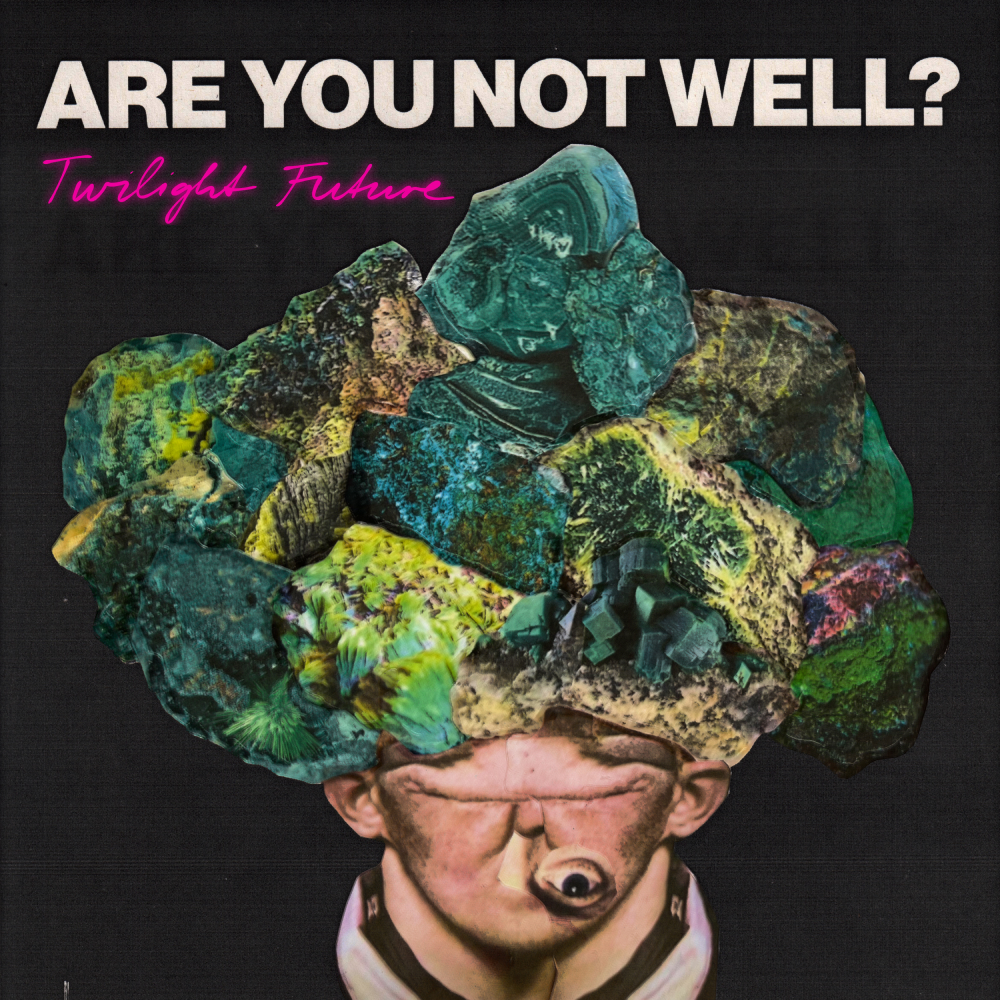 image shows the album cover for Twilight Future by the artist Are You Not Well? It's a photo-montage collage of a person who you want to hug. they aren't having a great time with things, but sometimes that's ok